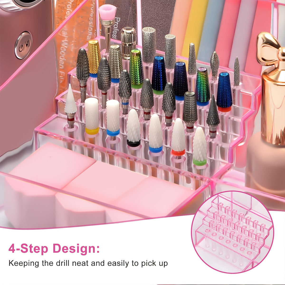 PINDAR 28-Capacity Professional Manicure & Pedicure Organizer with 3 Compartments, Transparent Drawers & Fixed Compartments - Durable Plastic Bathroom Storage Box for Nail Art Supplies, Makeup Brushes, Beauty Tools, Nail Tech Accessories, Sleek Design,
