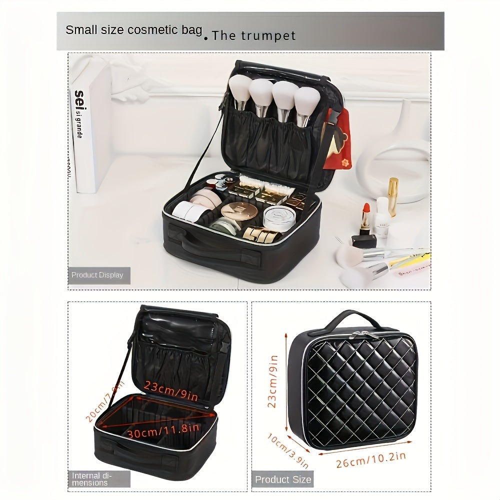[Everyday Comfort] Large Capacity Waterproof Makeup Bag - Quilted Travel Cosmetic Organizer for Brushes, Beauty Tools, and Manicure Accessories, Portable Artist Storage Case with Multiple Compartments, Beauty Tool Organizer | Stylish Artist Case |