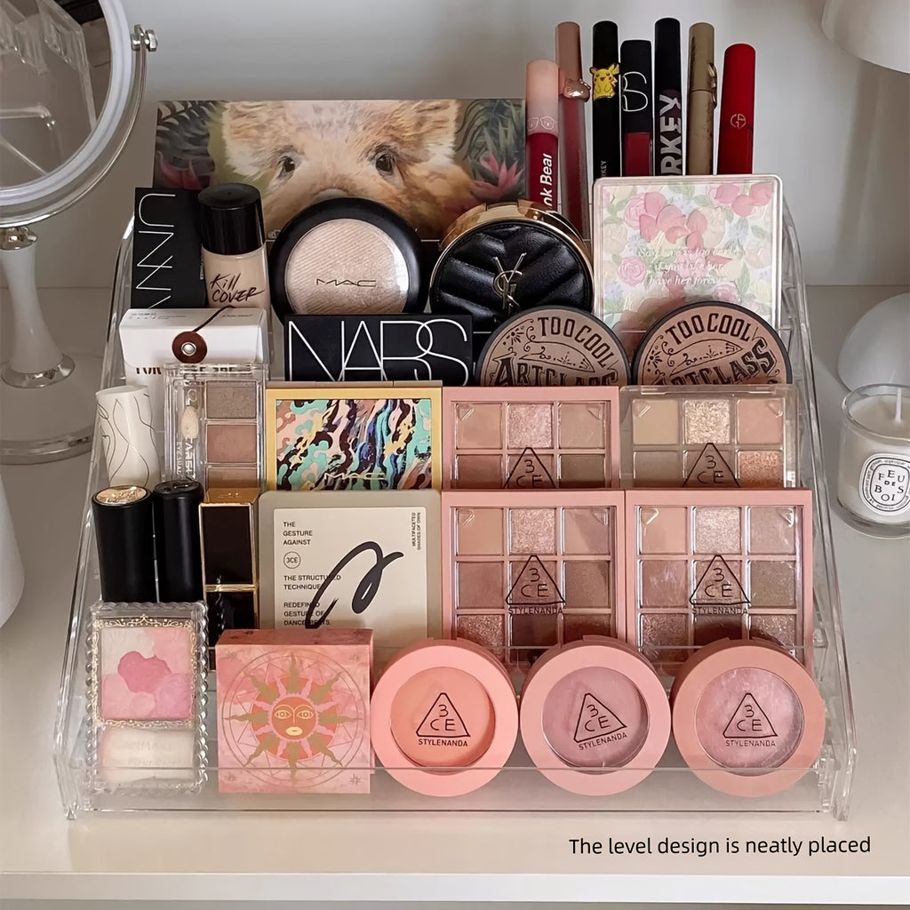 Clear Acrylic Makeup Organizer for Desk - Lightweight, Polished Finish, Multi-Compartment Storage for Cosmetics, Lipsticks, Eyeshadows, Brushes - Transparent Design for Easy Visibility, Makeup Vanity Desk, Sleek Design, Durable Construction