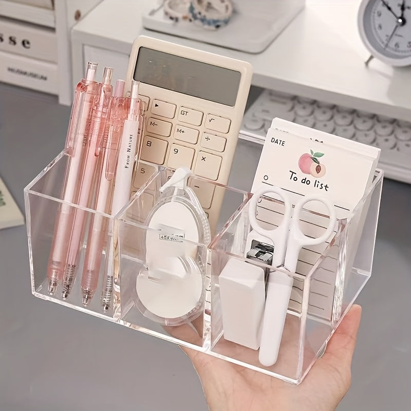 1pc Makeup Brush Storage Tube, High-definition Transparent Desktop Vanity Lipstick Eyebrow Pencil Light Beige Care Organizer, Mirror Cabinet Cosmetic Storage Box