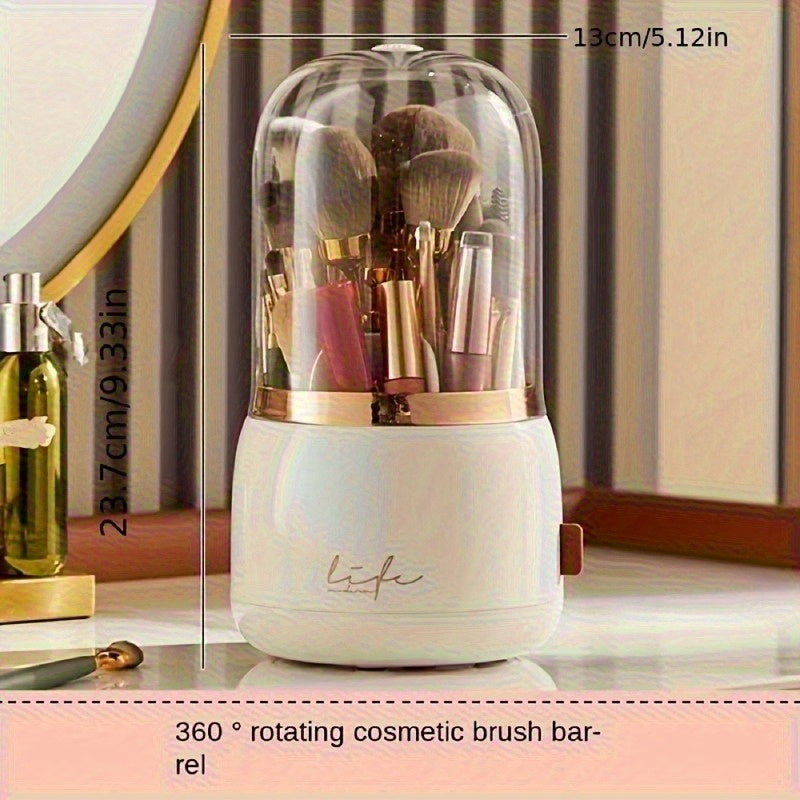 Luxury Makeup Brush Organizer with Mint Green & Rose Golden Accents - Transparent Vanity Storage Box, Large Capacity Makeup Organizer with Dustproof Lid for Professional or Home Use - Bathroom Countertop Decor, No Assembly Needed, Makeup Vanity Desk