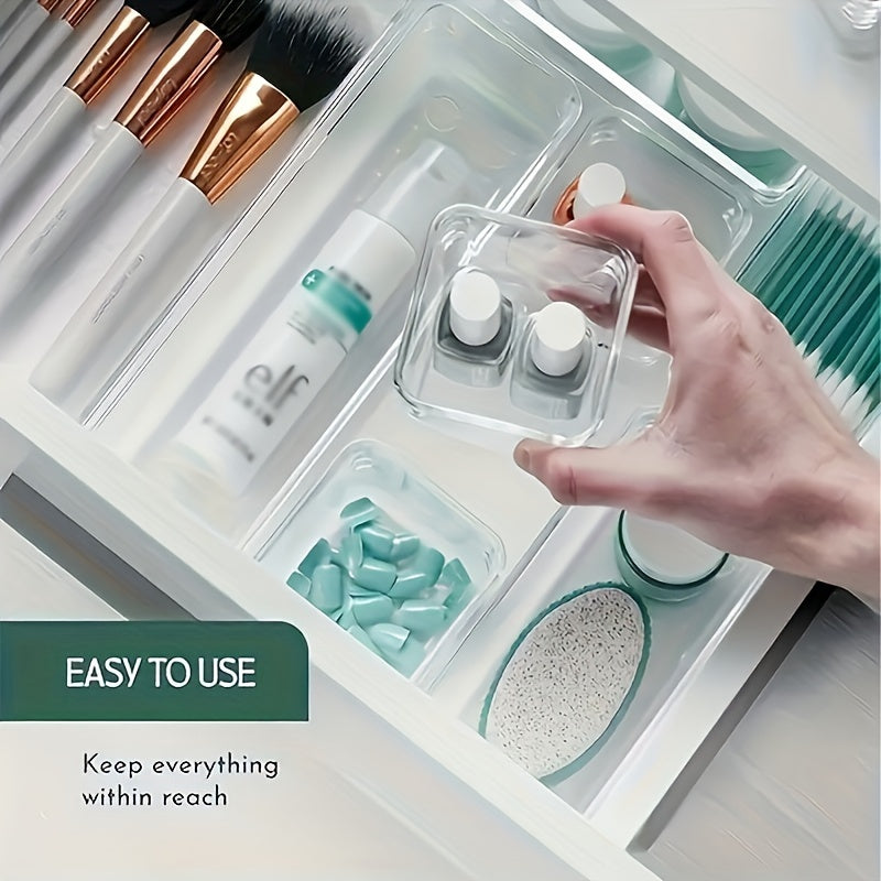 25/44pcs Deluxe Desktop Drawer Organizer Set - Transparent, Multifunctional Storage Boxes For Bathroom, Bedroom, Living Room - Space-Saving, Adjustable, Stackable, And Easy-to-Clean Solution For Household Clutter, Storage And Organization