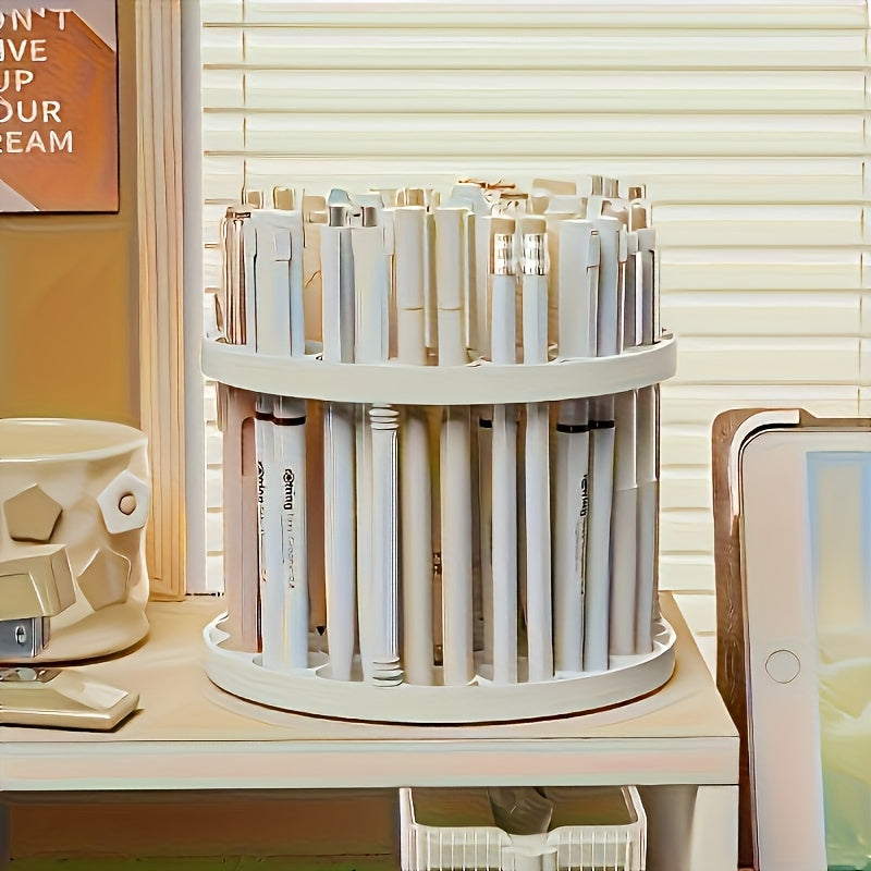 360° Rotating Paint Brush Holder - Space-Saving White Desktop Organizer with Polished Finish, Ceramic Coated Plastic Inserts for Art Brushes, Pens, Makeup Tools - Elegant Design for Home or Office, Office Desk Accessory | Modern White Organizer | Polished