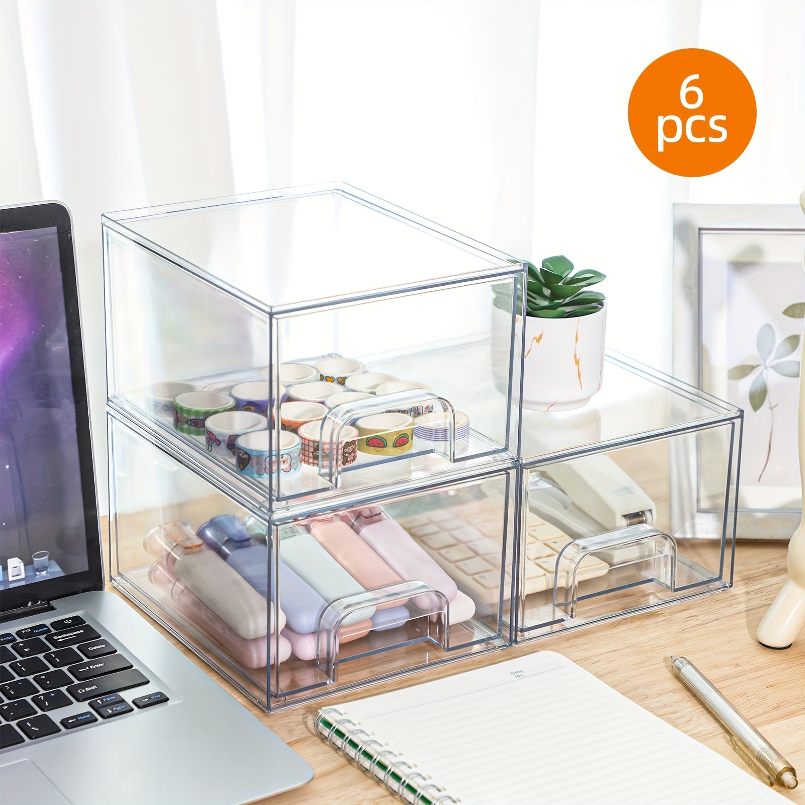 WHONLINE 6pcs /12pcs 7.4In Acrylic Jewelry Storage Drawers, Clear Stackable Organizer Boxes, Jewelry Display Bins, Storage for Necklaces, Rings, Accessories, Makeups