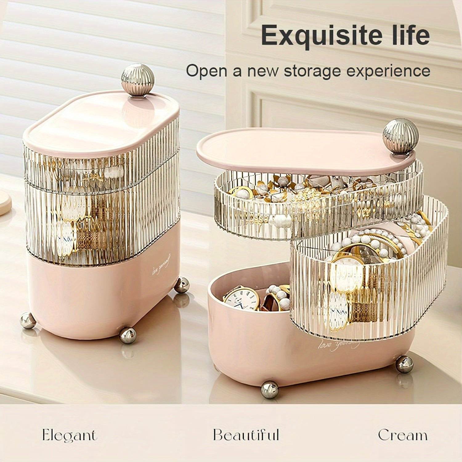 SANK Rotating Makeup Organizer Countertop, Makeup Storage Organizer, Vanity Desk Cosmetic Organizer, Large Cosmetic Storage Box for Lipsticks, Perfume, Jewelry, Rings, Earrings, 4 layers