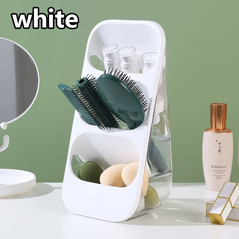 3-Tier Makeup Brush Holder & Organizer with Multiple Compartments – Lightweight Plastic Countertop Storage for Brushes, Lipsticks, Skincare Products, and Stationery – Perfect for Bathroom or Vanity Display, Makeup Brush Holder