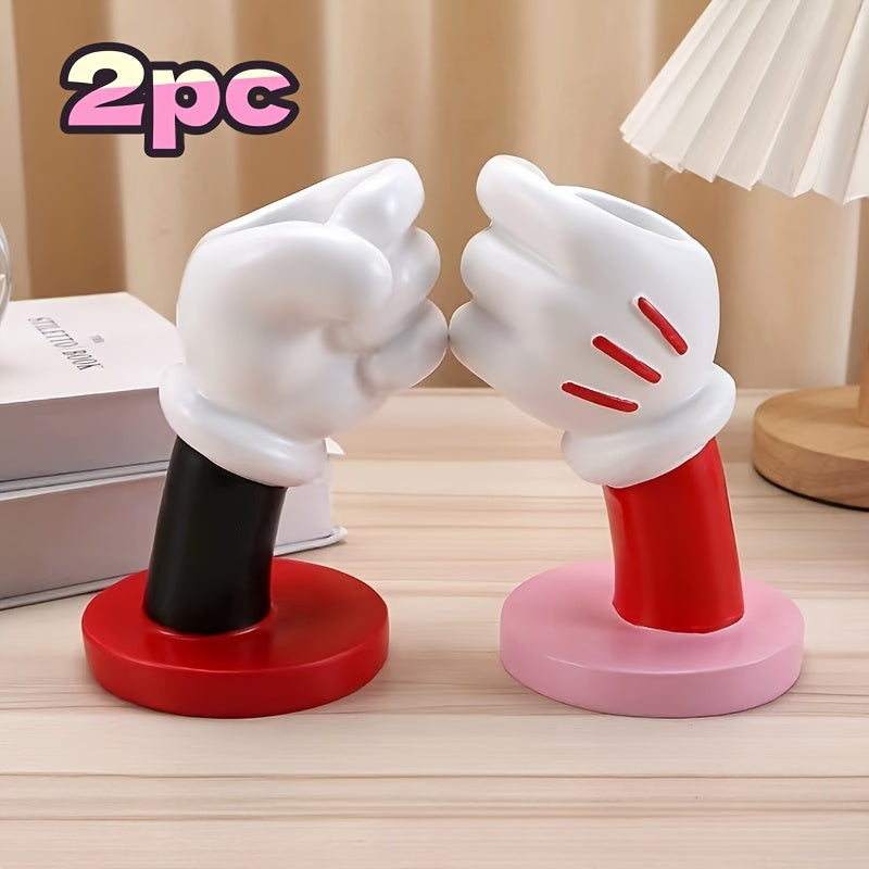 2pcs Disney Mickey & Minnie Mouse Fist Glove Pen Holders - Multifunctional Resin Storage Organizer for Makeup Brushes, Pens, Home Decor - Valentine's Day, Birthday, Wedding Gift (Minimalist Style), Desk Organizer, Playful Design, Durable Decor Item,