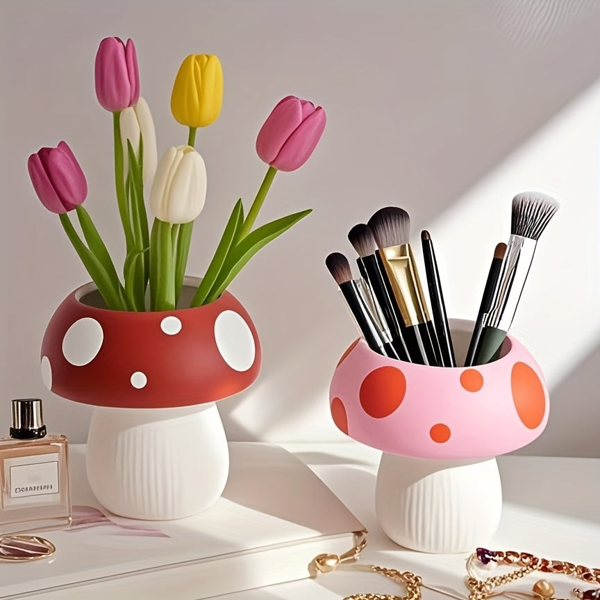 1/2pcs Mushroom Makeup Brush Holder, Polyester Tension Mount Organizer for Brushes and Accessories, Polished Finish, Independent Storage, No Electricity Needed, Makeup Brushes for Vanit