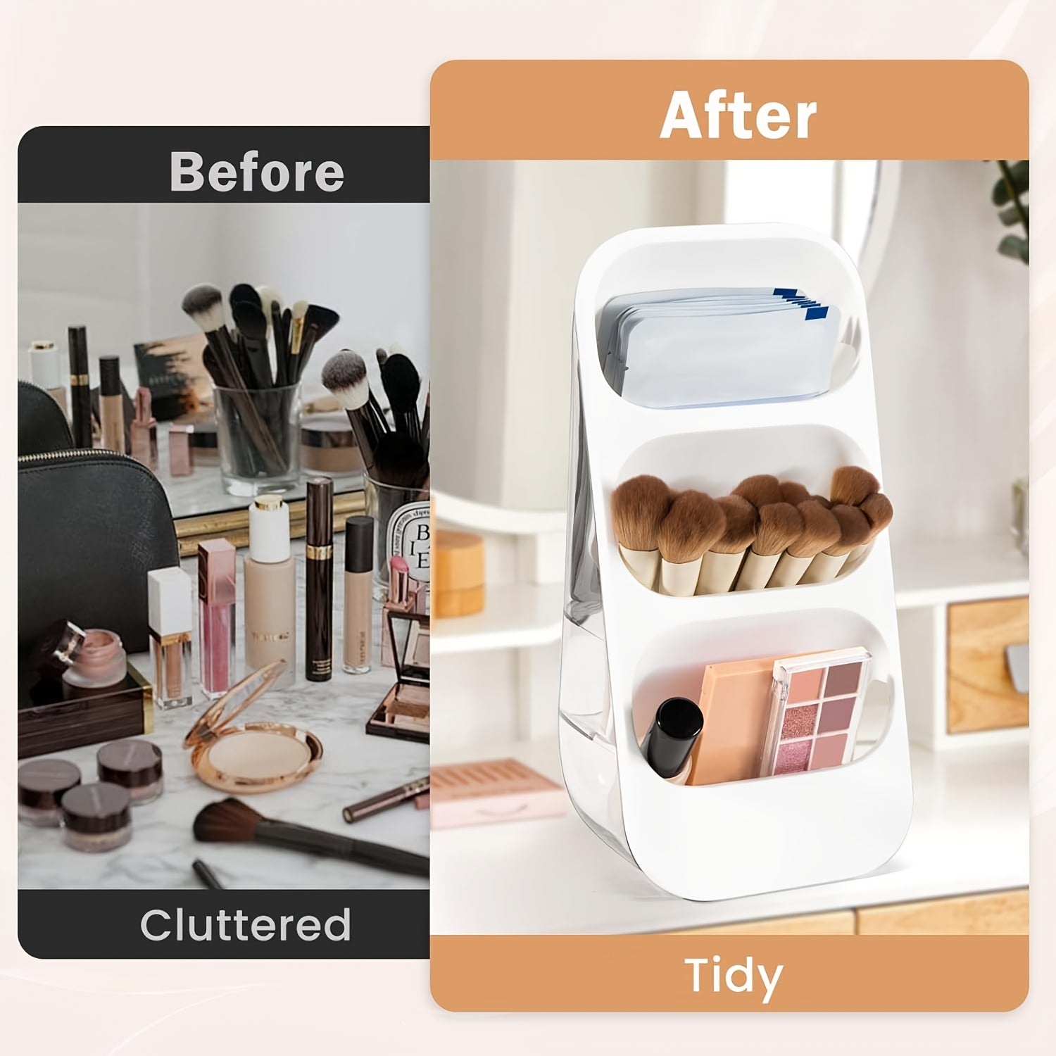3-Tier Makeup Brush Holder & Organizer with Multiple Compartments – Lightweight Plastic Countertop Storage for Brushes, Lipsticks, Skincare Products, and Stationery – Perfect for Bathroom or Vanity Display, Makeup Brush Holder