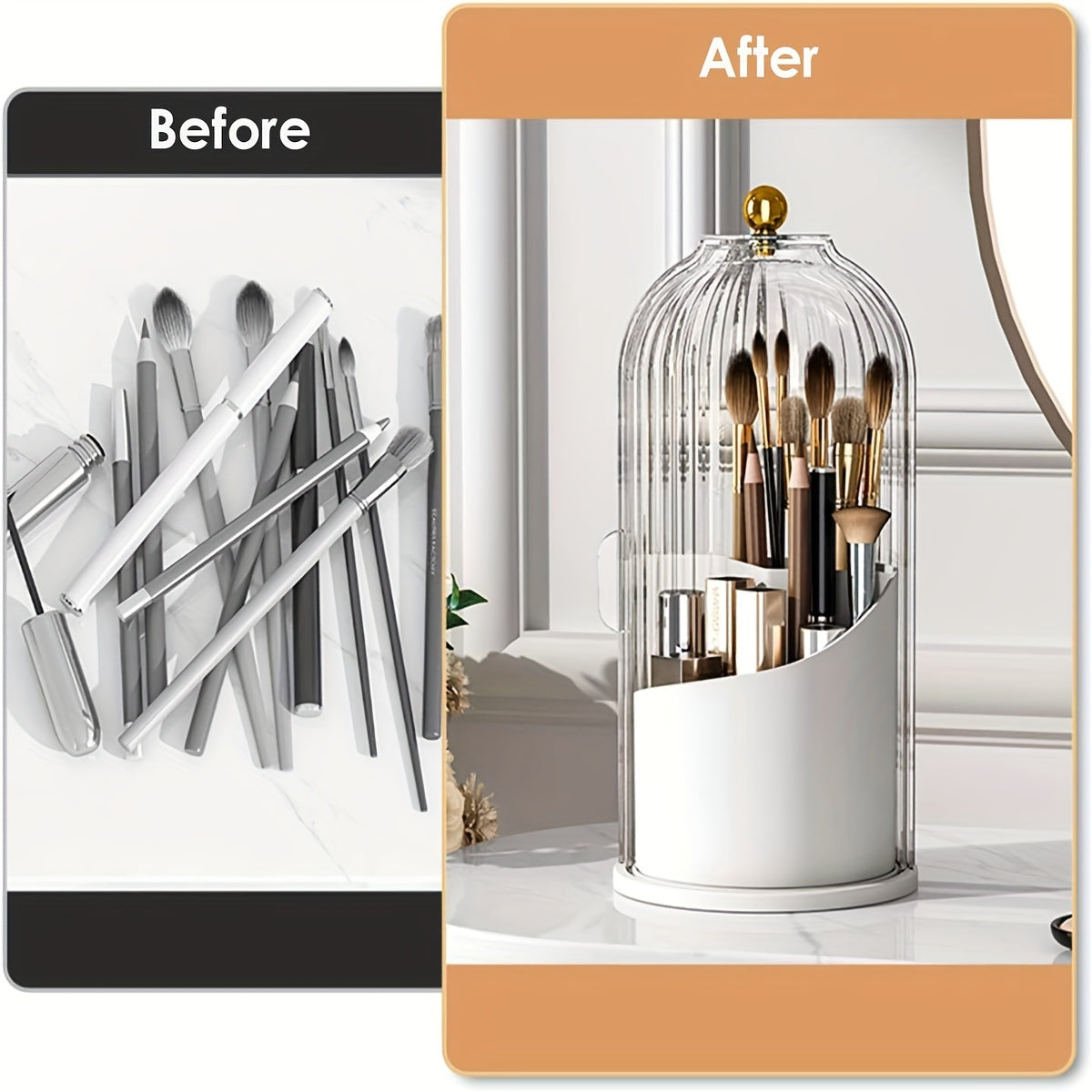 Makeup Brush Holder With Dustproof Cover 360 Rotating Makeup Brush Organizer For Vanity Bathroom