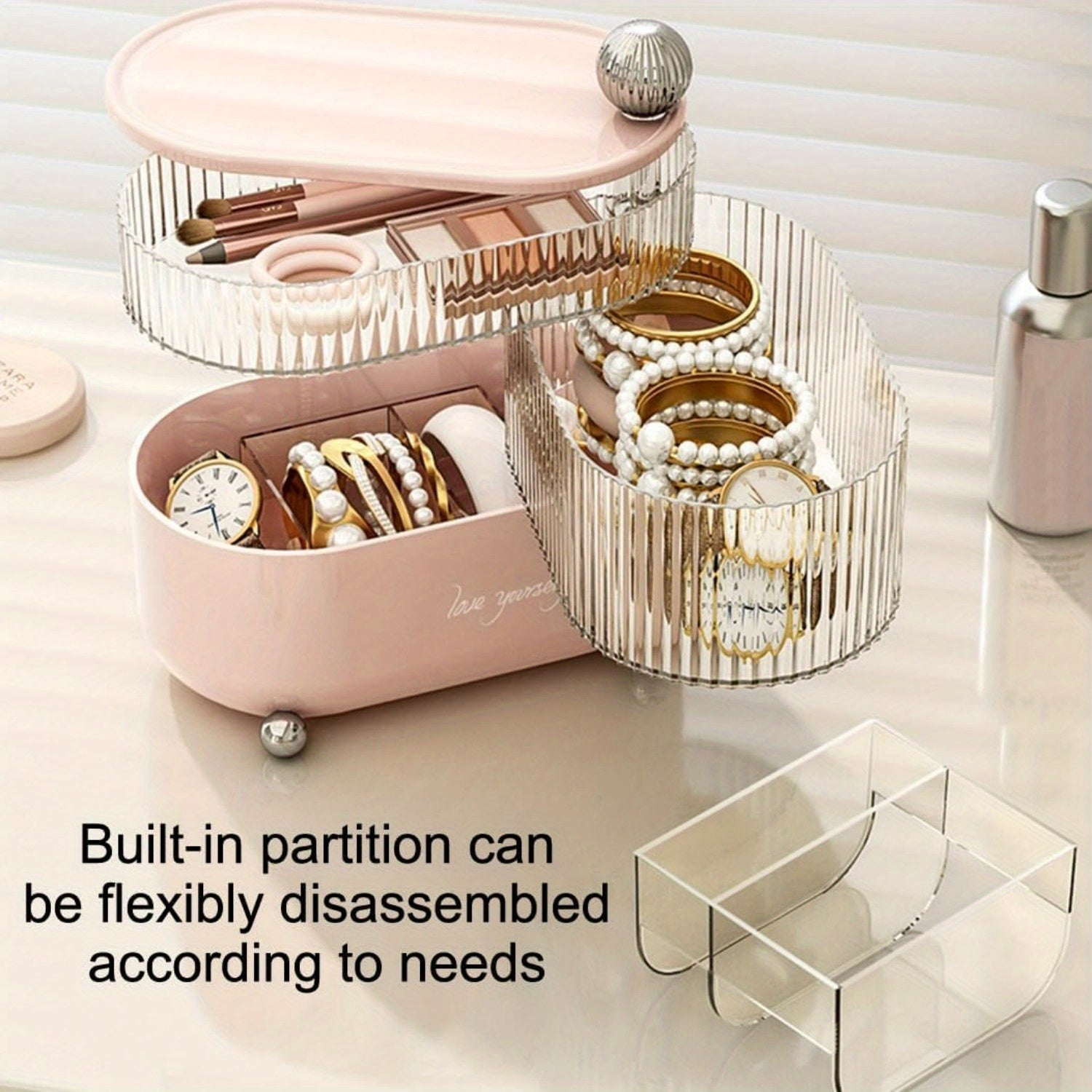 SANK Rotating Makeup Organizer Countertop, Makeup Storage Organizer, Vanity Desk Cosmetic Organizer, Large Cosmetic Storage Box for Lipsticks, Perfume, Jewelry, Rings, Earrings, 4 layers