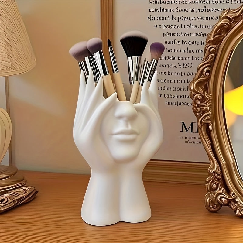 1pc Human Body Art Makeup Brush Stand Pen And Brush Stand, White Sculpture Design, Used For Dressing Table Display And Cosmetic Storage