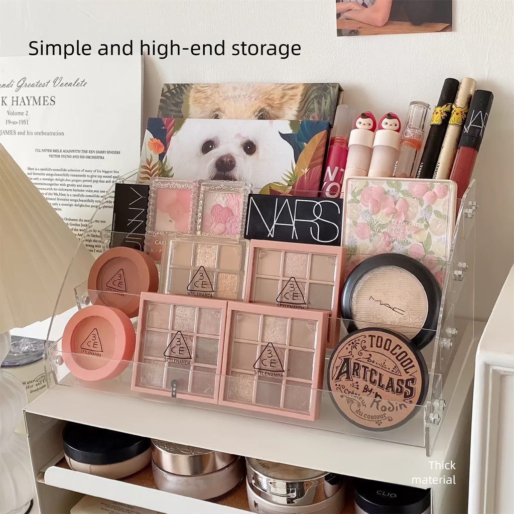 Clear Acrylic Makeup Organizer for Desk - Lightweight, Polished Finish, Multi-Compartment Storage for Cosmetics, Lipsticks, Eyeshadows, Brushes - Transparent Design for Easy Visibility, Makeup Vanity Desk, Sleek Design, Durable Construction