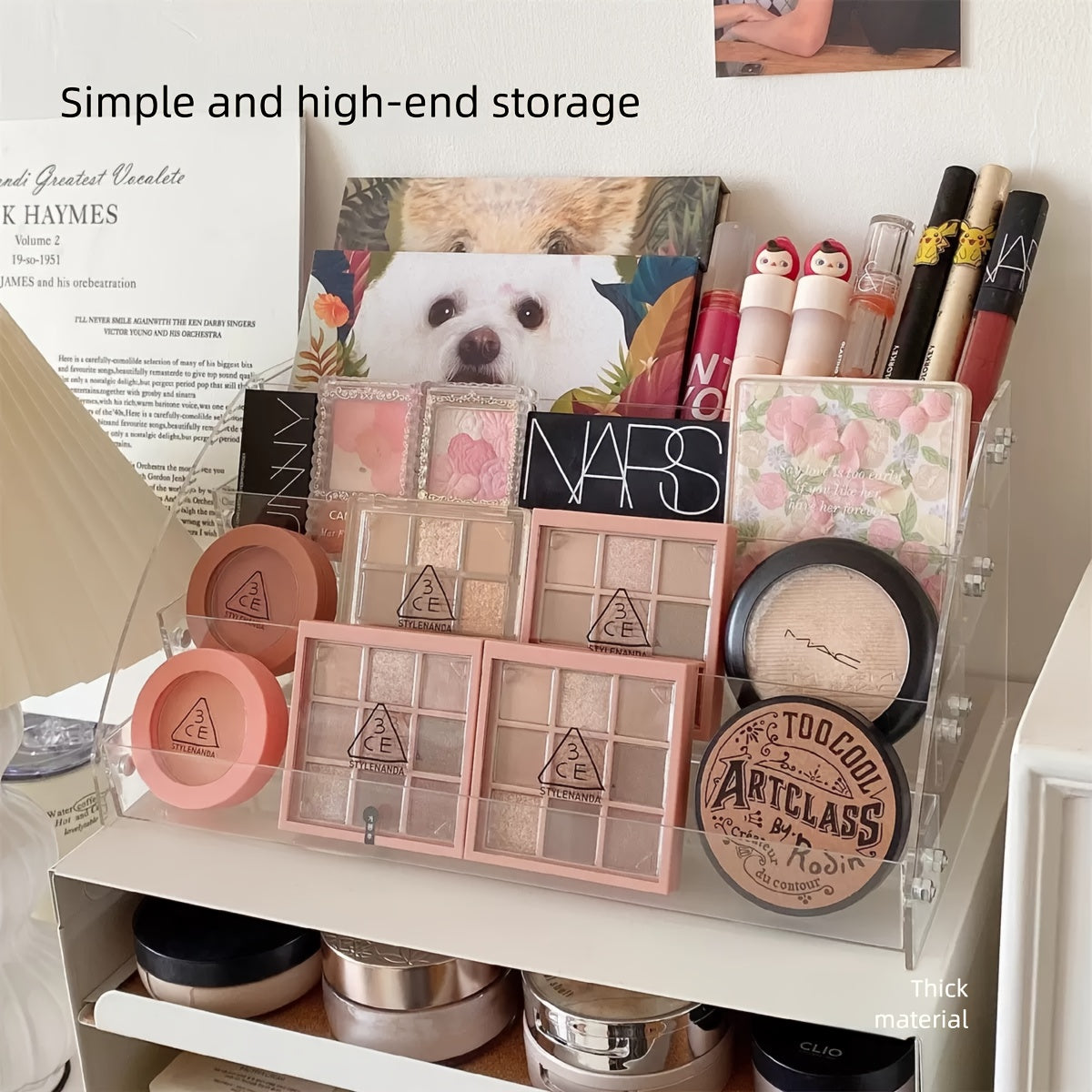Clear Acrylic Makeup Organizer for Desk - Lightweight, Polished Finish, Multi-Compartment Storage for Cosmetics, Lipsticks, Eyeshadows, Brushes - Transparent Design for Easy Visibility, Makeup Vanity Desk, Sleek Design, Durable Construction