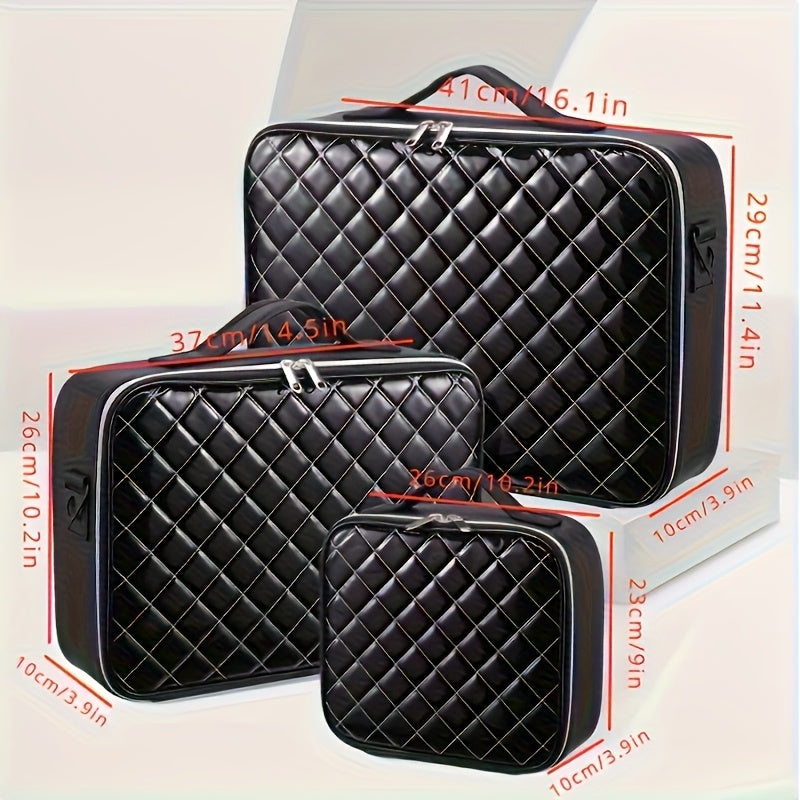 [Everyday Comfort] Large Capacity Waterproof Makeup Bag - Quilted Travel Cosmetic Organizer for Brushes, Beauty Tools, and Manicure Accessories, Portable Artist Storage Case with Multiple Compartments, Beauty Tool Organizer | Stylish Artist Case |