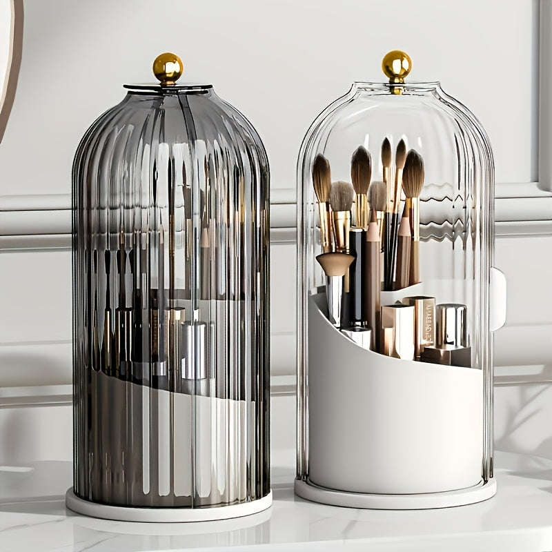360-Degree Rotating Makeup Brush Holder with Lid, Waterproof and Dustproof Cosmetic Organizer Box, Suitable for Vanity Table, Perfect for Beauty Enthusiasts