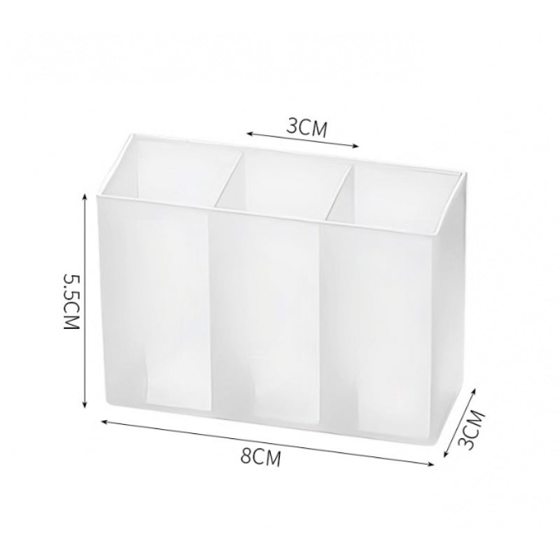 3pcs Transparent Plastic Wall-Mounted Storage Boxes with 3 Compartments - Self-Adhesive Makeup Brush & Lipstick Organizer for Home Office, Bathroom, or Vanity - Space-Saving Design for Cosmetics, Pens, and Small Items, Makeup Vanity Desk, Bathroom