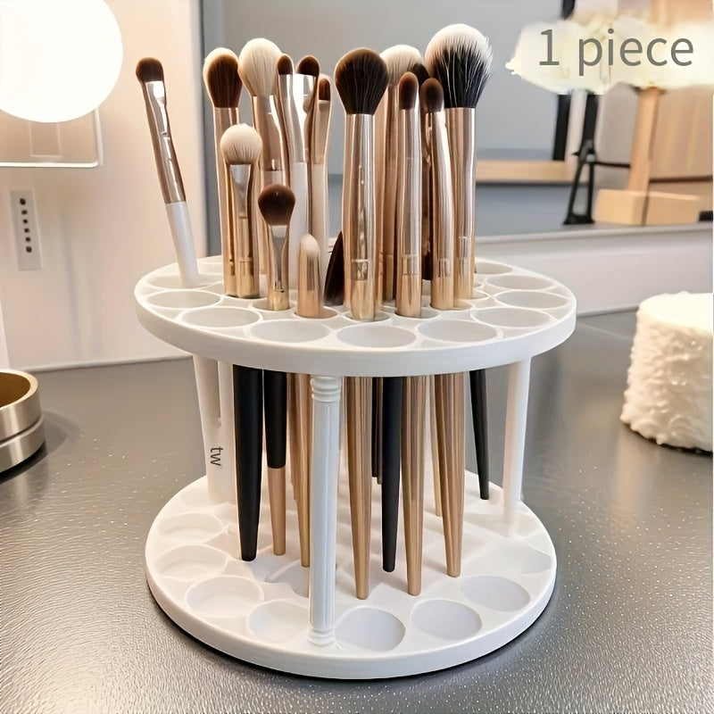 360° Rotatable Art Brush Organizer - White Ceramic-Coated Plastic Insert Holder with Multiple Compartments for Brushes, Pens, Makeup Tools - Space-Saving Desktop Storage for Artists & Crafters, Craft Tool Organizer, Smooth Finish, Durable Construction,