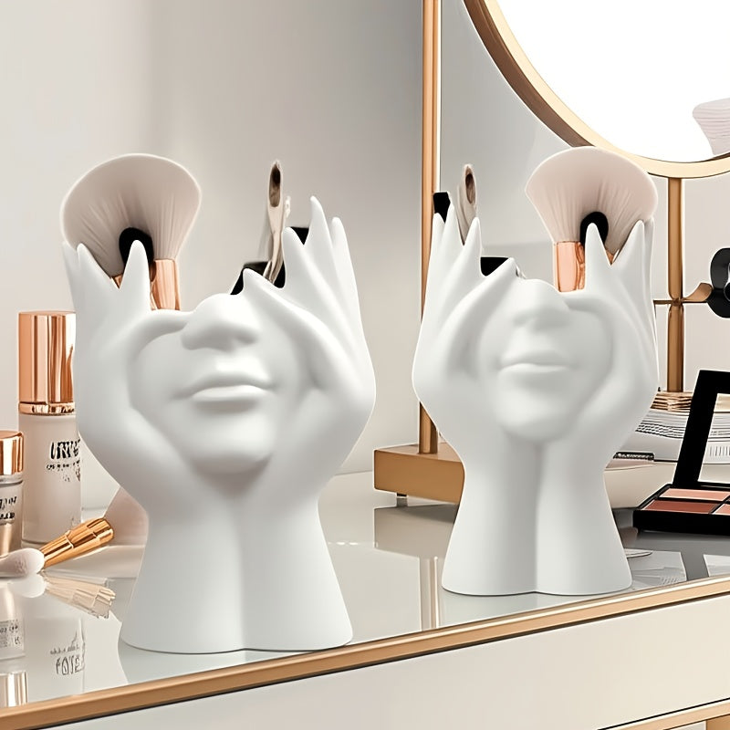 1pc Human Body Art Makeup Brush Stand Pen And Brush Stand, White Sculpture Design, Used For Dressing Table Display And Cosmetic Storage