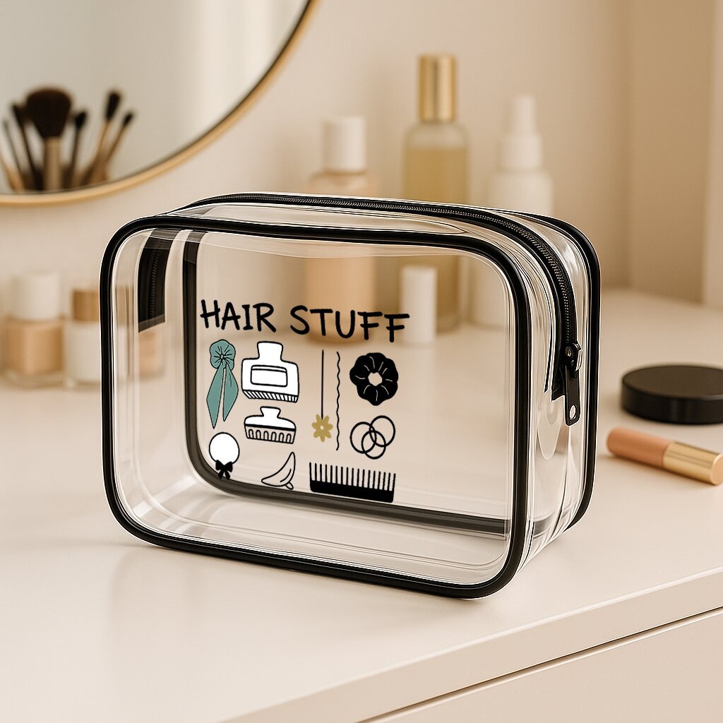 1pc TSA-Approved Makeup & Hair Accessories Travel Organizer Bag with Zipper Closure - Large Capacity High-Quality Cosmetic Storage for Brushes, Lipstick, Hairdressing Tools - Durable Clear Design for Easy Visibility, Travel Toiletry Bag, Stylish Zipper