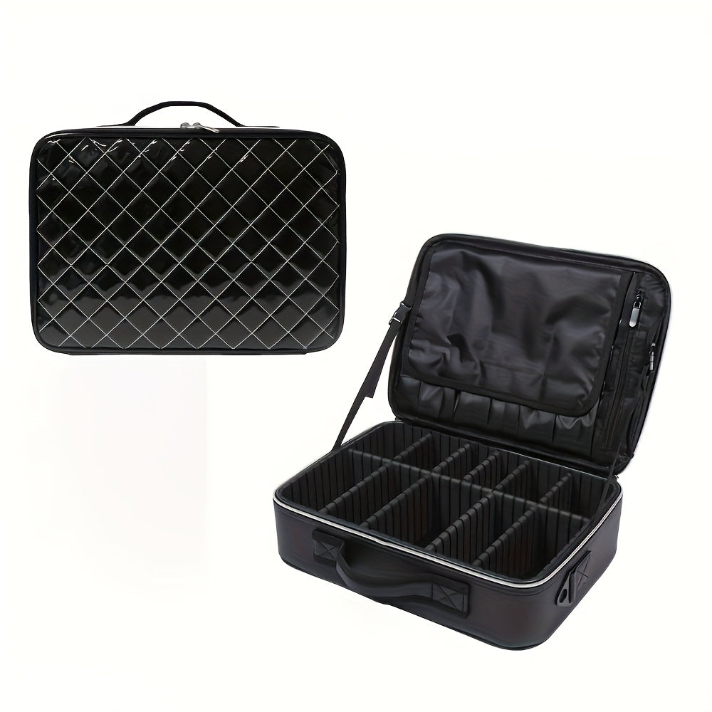 [Everyday Comfort] Large Capacity Waterproof Makeup Bag - Quilted Travel Cosmetic Organizer for Brushes, Beauty Tools, and Manicure Accessories, Portable Artist Storage Case with Multiple Compartments, Beauty Tool Organizer | Stylish Artist Case |