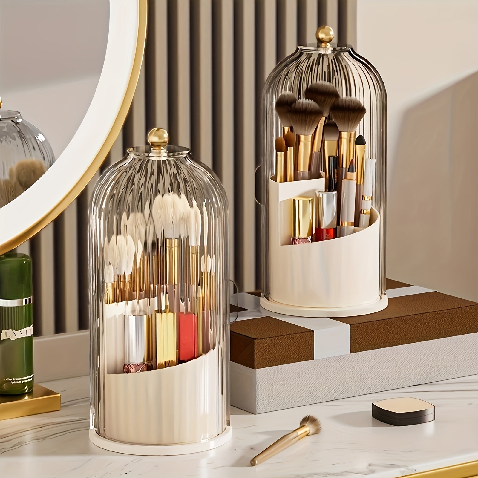 360-Degree Rotating Makeup Brush Holder with Lid, Waterproof and Dustproof Cosmetic Organizer Box, Suitable for Vanity Table, Perfect for Beauty Enthusiasts