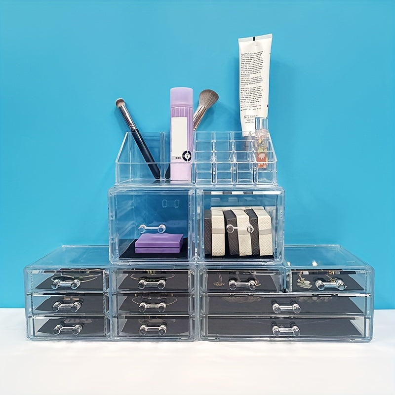 12-Drawer 4-Tier Cosmetic Storage Box, Large Capacity Christmas Decorative Organizer - Perfect for Jewelry and Gifts Display, Vanity, Bathroom, Dresser, and Countertop, Best for Christmas