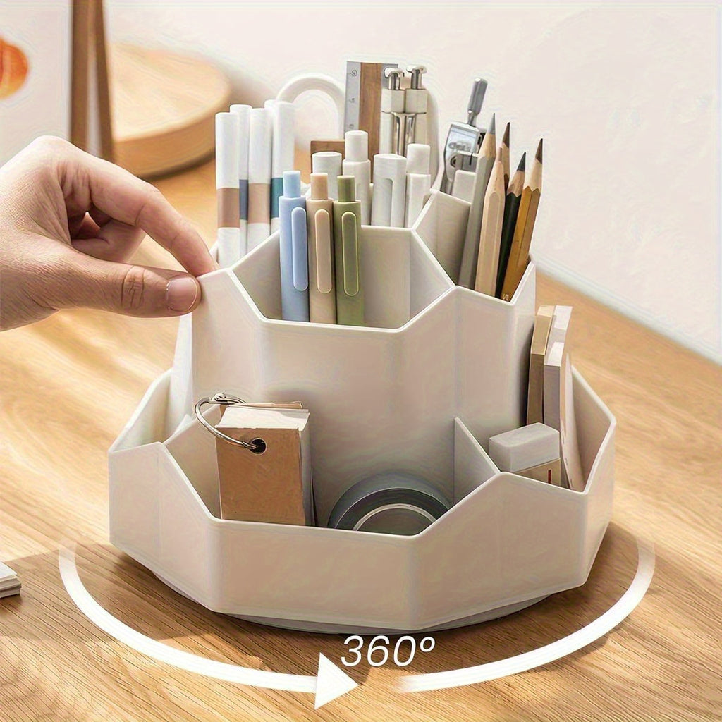 360° Rotating Nine-Grid Desktop Organizer - Milky White Pen & Pencil Holder with Sturdy Base, Space-Saving Design for Office & Home Art Supplies Storage, Durable Premium Craftsmanship, Office Desk Accessories, Highquality Construction