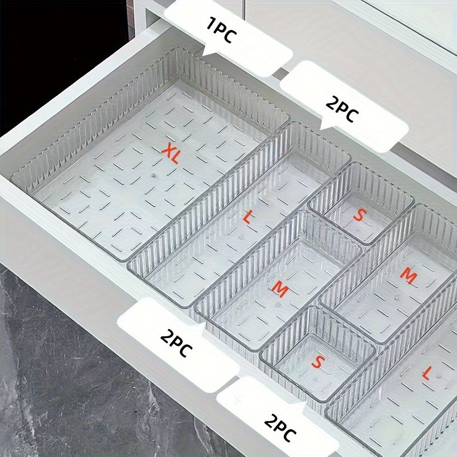 7pcs set/8pcs acrylic drawer with built-in cosmetics storage box, dividing dresser table top skincare product organizer box, and the set has multiple size combinations, Desk & Drawer Organizer for Home Storage