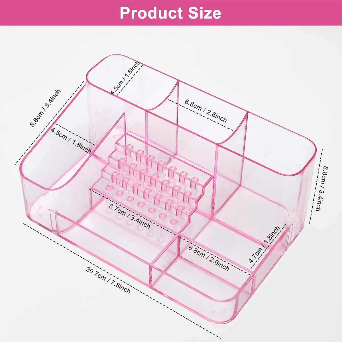 PINDAR 28-Capacity Professional Manicure & Pedicure Organizer with 3 Compartments, Transparent Drawers & Fixed Compartments - Durable Plastic Bathroom Storage Box for Nail Art Supplies, Makeup Brushes, Beauty Tools, Nail Tech Accessories, Sleek Design,