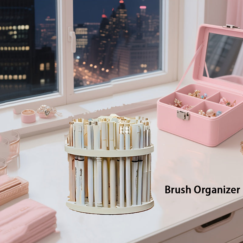 360° Rotating Paint Brush Holder - Space-Saving White Desktop Organizer with Polished Finish, Ceramic Coated Plastic Inserts for Art Brushes, Pens, Makeup Tools - Elegant Design for Home or Office, Office Desk Accessory | Modern White Organizer | Polished