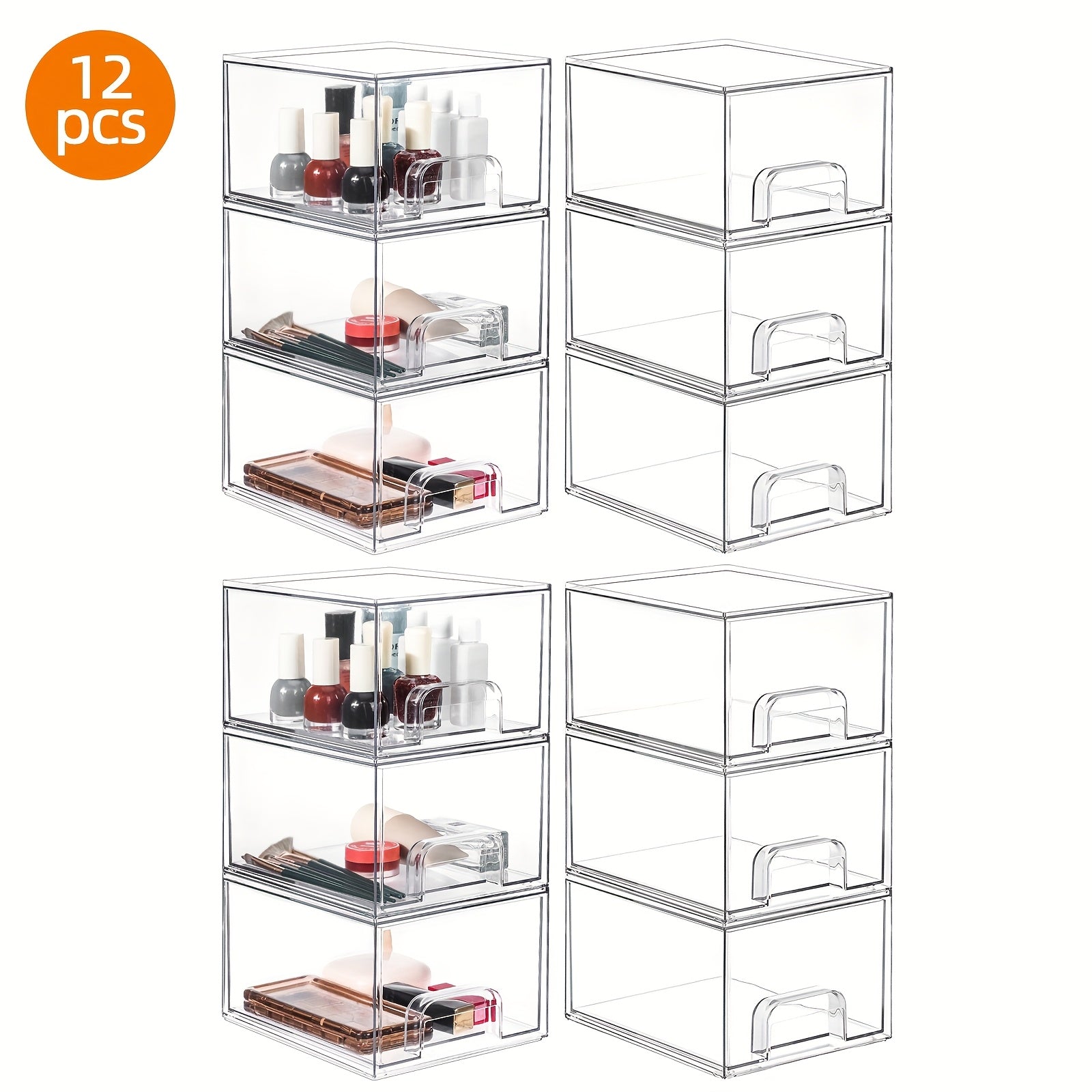 WHONLINE 6pcs /12pcs 7.4In Acrylic Jewelry Storage Drawers, Clear Stackable Organizer Boxes, Jewelry Display Bins, Storage for Necklaces, Rings, Accessories, Makeups