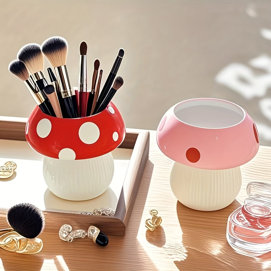 1/2pcs Mushroom Makeup Brush Holder, Polyester Tension Mount Organizer for Brushes and Accessories, Polished Finish, Independent Storage, No Electricity Needed, Makeup Brushes for Vanit