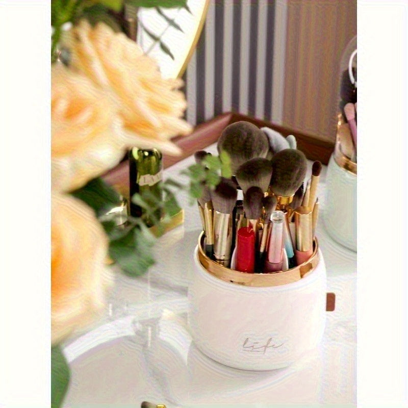 Luxury Makeup Brush Organizer with Mint Green & Rose Golden Accents - Transparent Vanity Storage Box, Large Capacity Makeup Organizer with Dustproof Lid for Professional or Home Use - Bathroom Countertop Decor, No Assembly Needed, Makeup Vanity Desk