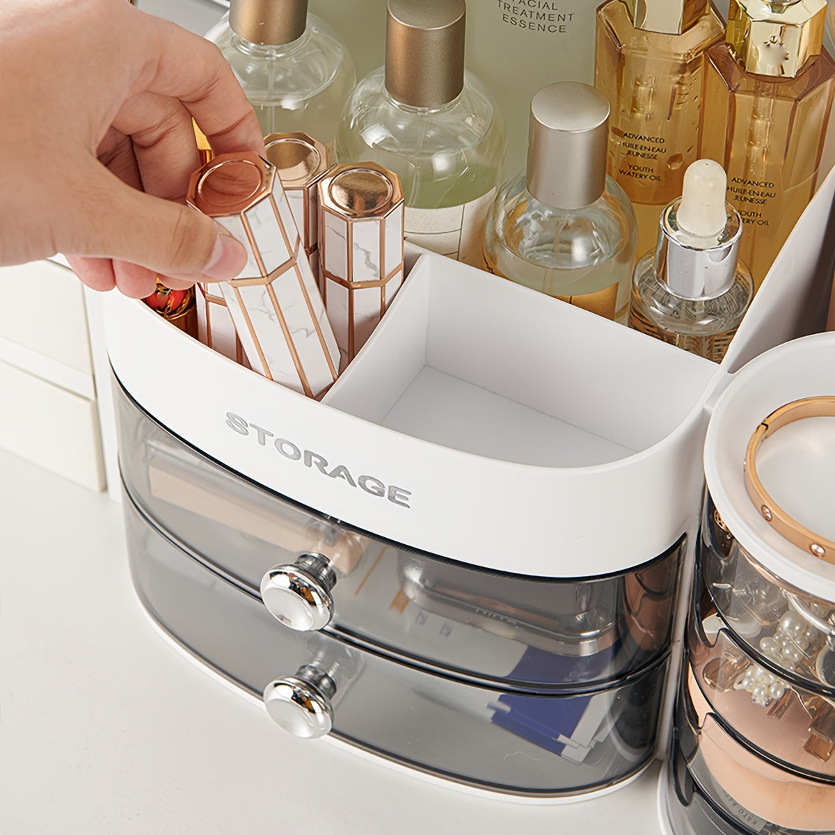 Desk Organizer Cosmetic Storage Box with Drawers - Plastic, Ideal for Lipstick and Facial Masks