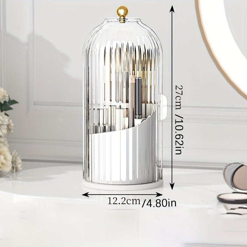 360-Degree Rotating Makeup Brush Holder with Lid, Waterproof and Dustproof Cosmetic Organizer Box, Suitable for Vanity Table, Perfect for Beauty Enthusiasts