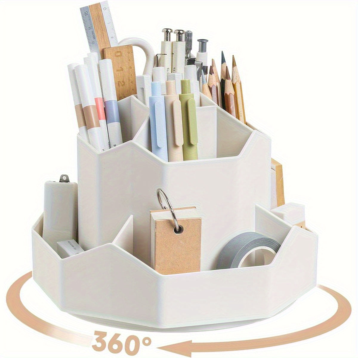 360° Rotating Nine-Grid Desktop Organizer - Milky White Pen & Pencil Holder with Sturdy Base, Space-Saving Design for Office & Home Art Supplies Storage, Durable Premium Craftsmanship, Office Desk Accessories, Highquality Construction