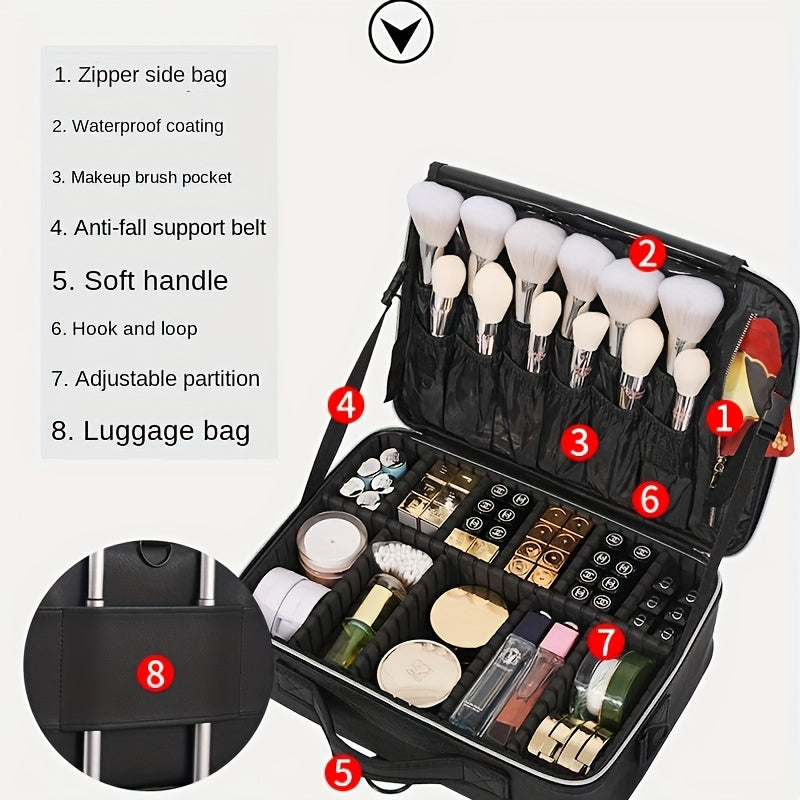 [Everyday Comfort] Large Capacity Waterproof Makeup Bag - Quilted Travel Cosmetic Organizer for Brushes, Beauty Tools, and Manicure Accessories, Portable Artist Storage Case with Multiple Compartments, Beauty Tool Organizer | Stylish Artist Case |