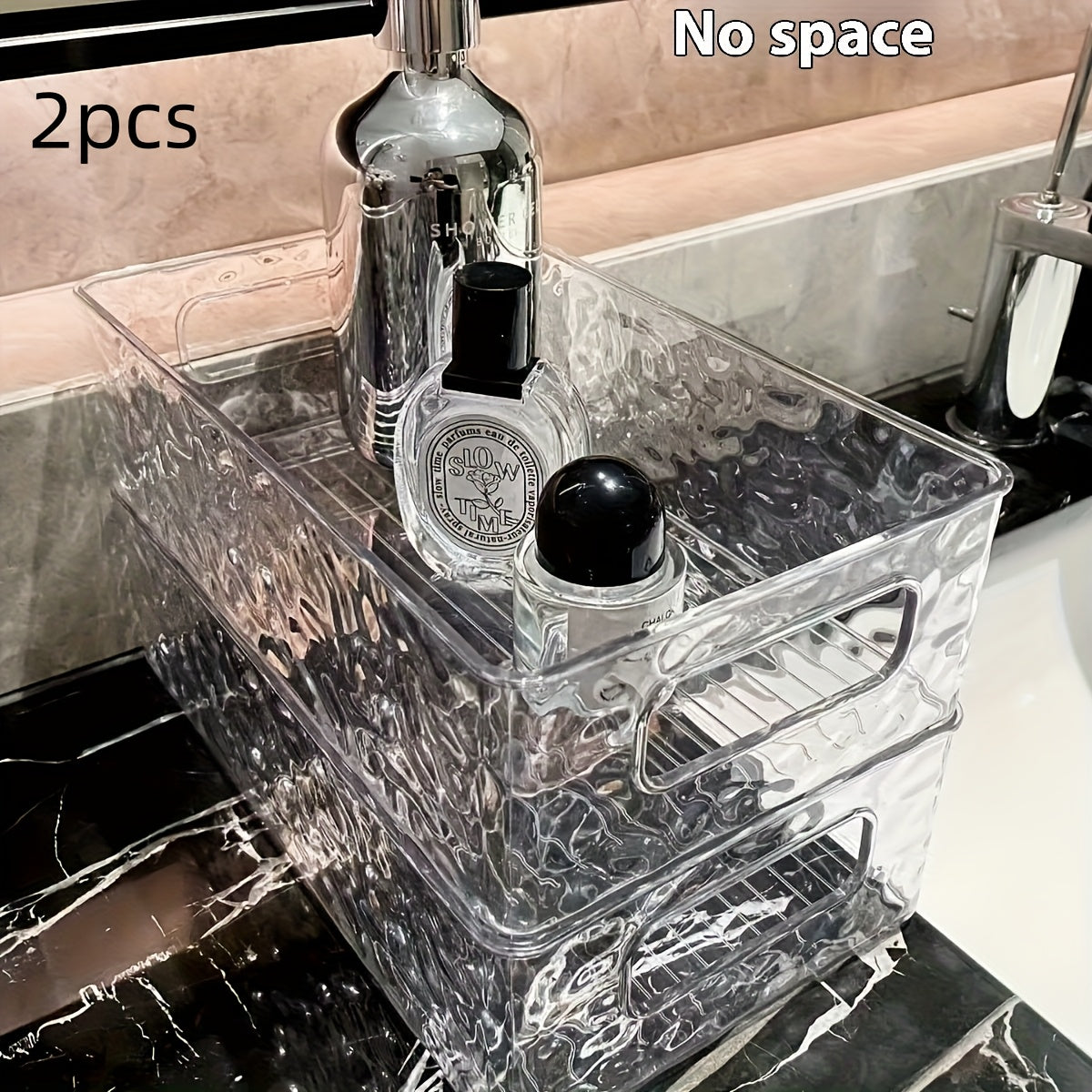Glacier-Textured Cosmetic Organizer - Portable Bathroom Countertop Storage Box with Multiple Compartments, Durable Plastic Makeup & Toiletry Organizer for Vanity, No Space Needed, Visually Appealing Modern Design, Bathroom Organizers And Storage, Stylish
