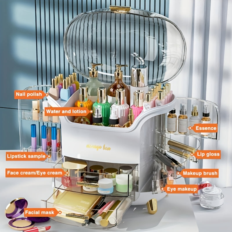 Versatile Cosmetic Organizer with Drawers - Durable Plastic Storage Box for Makeup, Skincare, and Stationery - Multi-Compartment Holder for Brushes, Lipsticks, and Beauty Products - Portable Desktop Organizer with Polished Finis