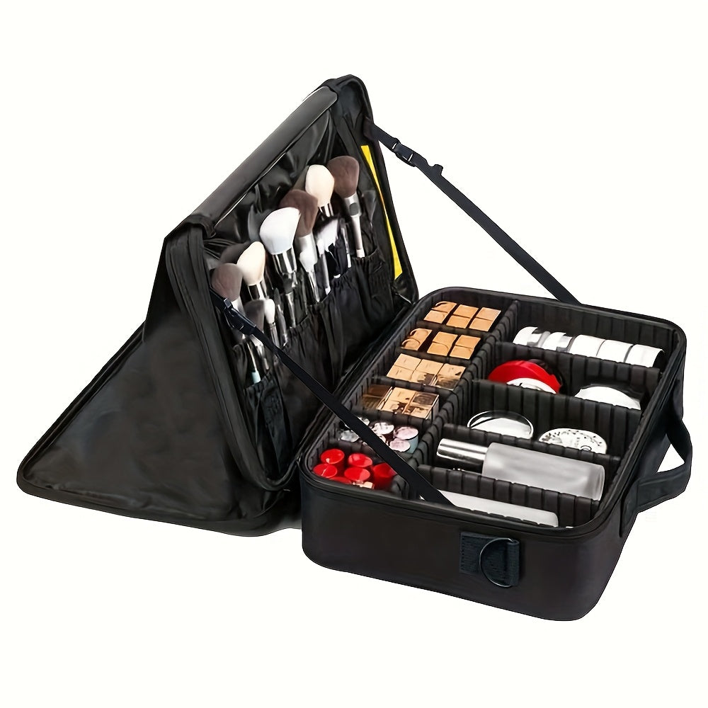Travel Professional Makeup Case Large Capacity Multi-Layer Beauty Storage Bag Portable Makeup Tool Bag for Business Trips Multi-Functional Cosmetics and Skincare Organizer Box with Brush Holder Design
