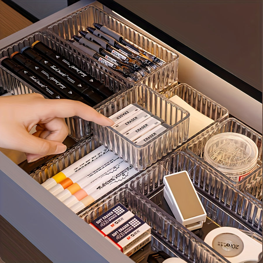 7pcs set/8pcs acrylic drawer with built-in cosmetics storage box, dividing dresser table top skincare product organizer box, and the set has multiple size combinations, Desk & Drawer Organizer for Home Storage