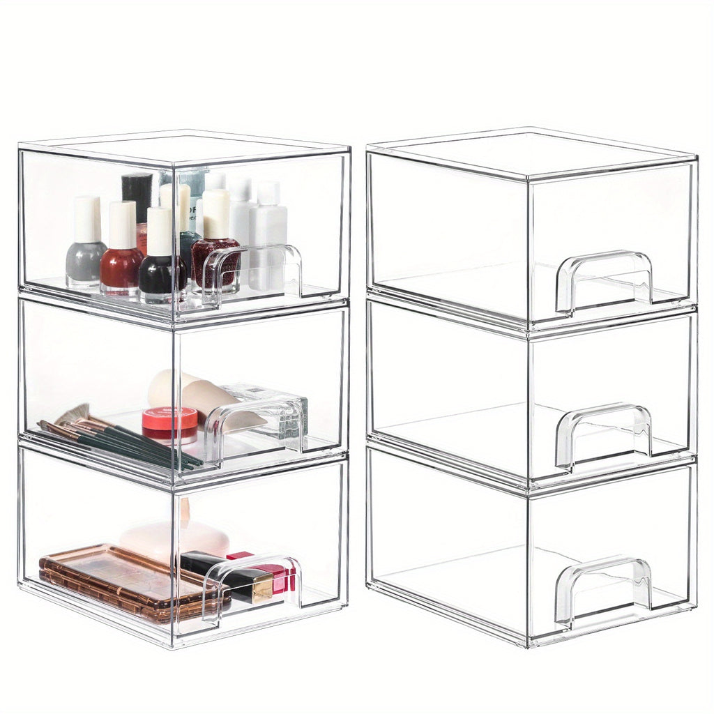 WHONLINE 6pcs /12pcs 7.4In Acrylic Jewelry Storage Drawers, Clear Stackable Organizer Boxes, Jewelry Display Bins, Storage for Necklaces, Rings, Accessories, Makeups
