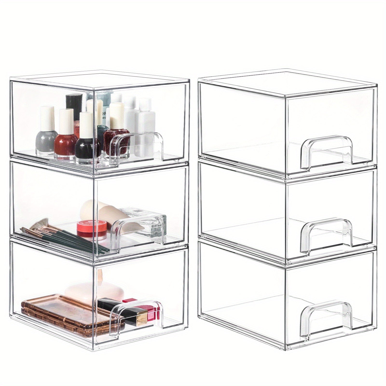 WHONLINE 6pcs /12pcs 7.4In Acrylic Jewelry Storage Drawers, Clear Stackable Organizer Boxes, Jewelry Display Bins, Storage for Necklaces, Rings, Accessories, Makeups