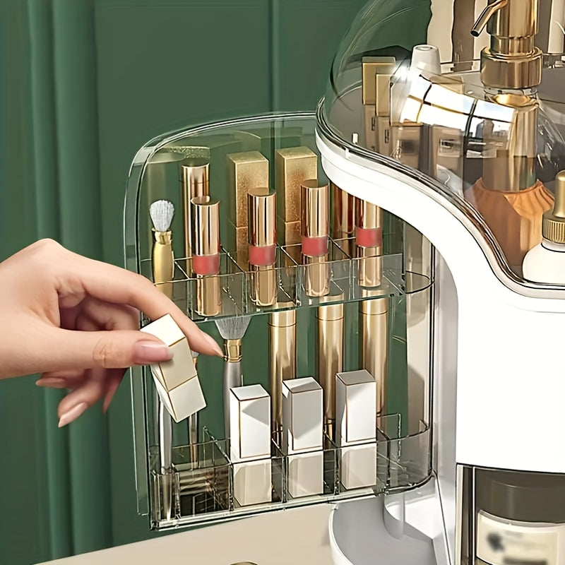 Versatile Cosmetic Organizer with Drawers - Durable Plastic Storage Box for Makeup, Skincare, and Stationery - Multi-Compartment Holder for Brushes, Lipsticks, and Beauty Products - Portable Desktop Organizer with Polished Finis