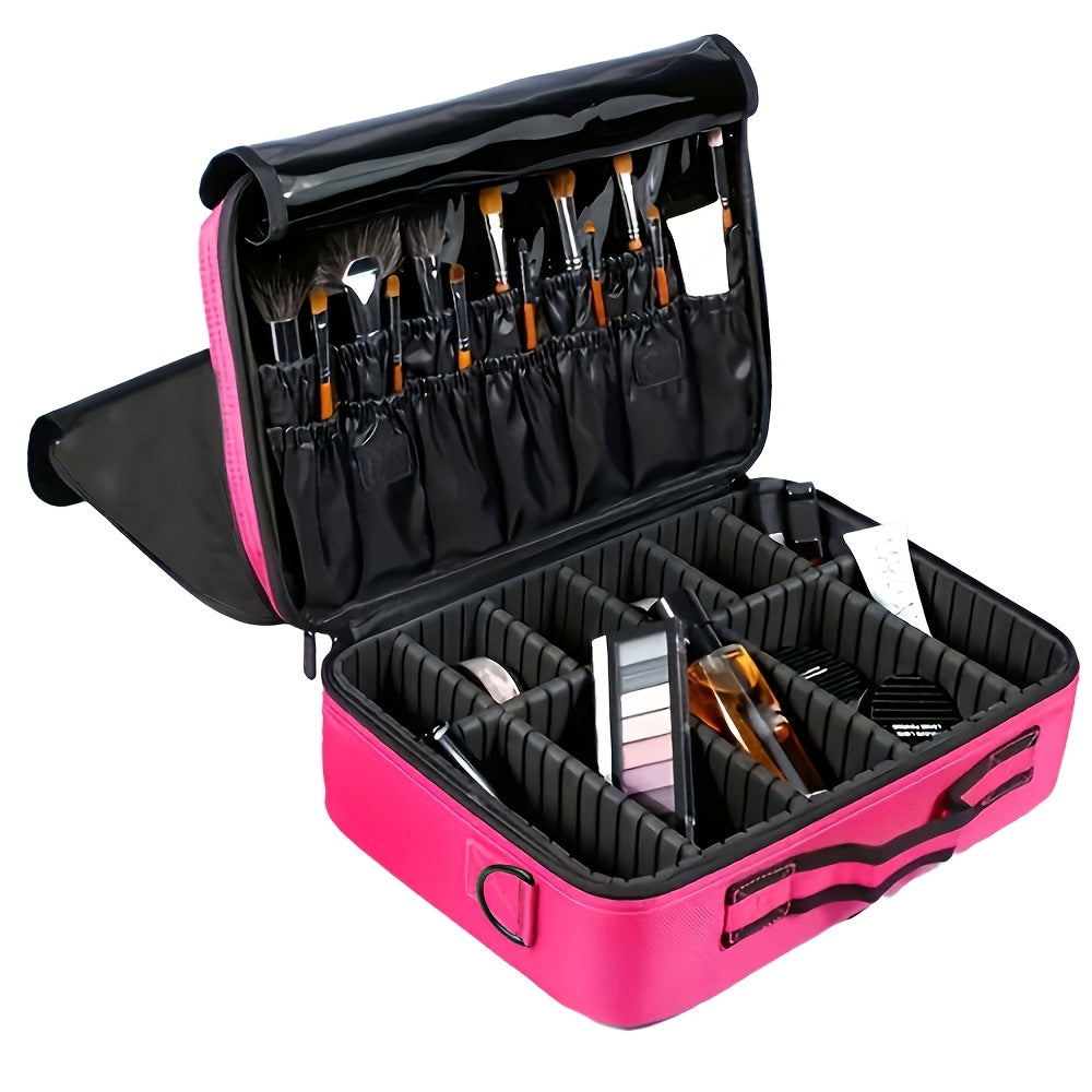 Travel Professional Makeup Case Large Capacity Multi-Layer Beauty Storage Bag Portable Makeup Tool Bag for Business Trips Multi-Functional Cosmetics and Skincare Organizer Box with Brush Holder Design