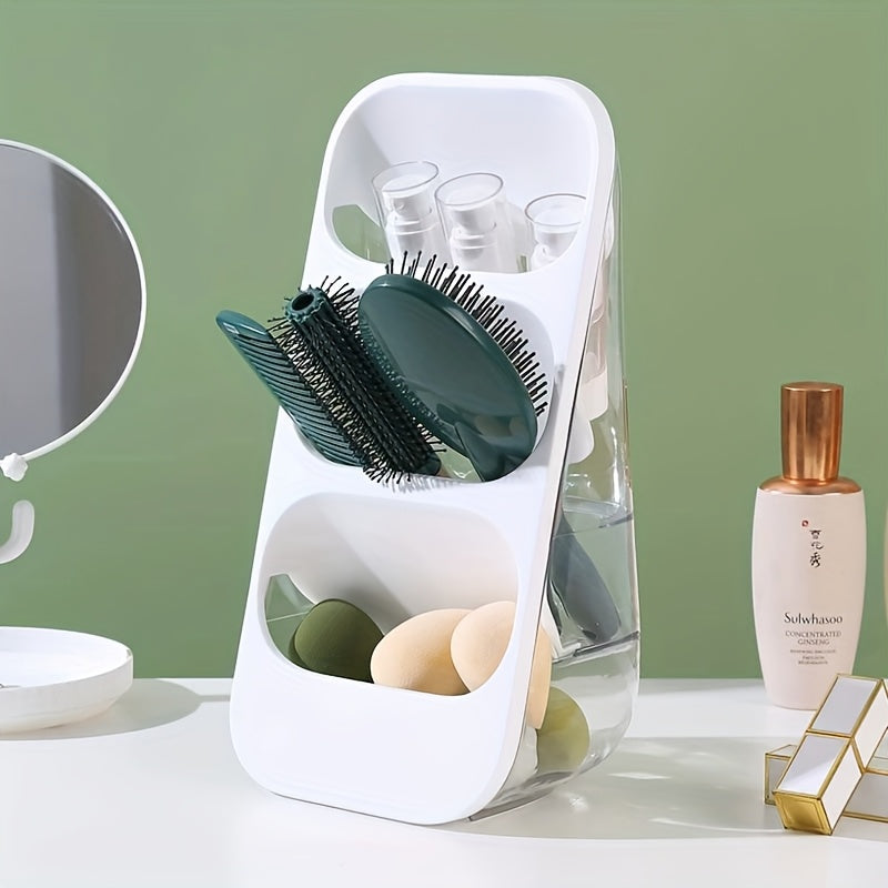 3-Tier Makeup Brush Holder & Organizer with Multiple Compartments – Lightweight Plastic Countertop Storage for Brushes, Lipsticks, Skincare Products, and Stationery – Perfect for Bathroom or Vanity Display, Makeup Brush Holder