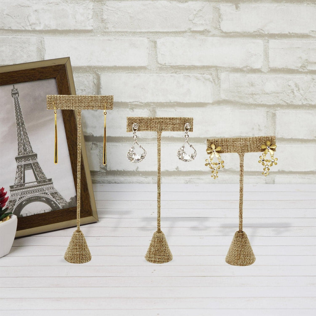 #ED-2401N-N3 Tall Metal T-Shaped Earring Display Stand, Burlap Linen