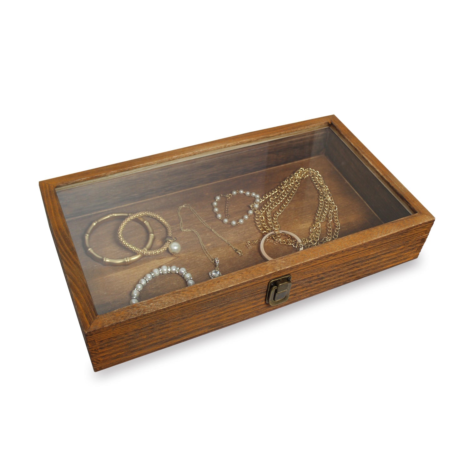 Antique Colored Wooden Jewelry Case with Glass Lid-Nile Corp