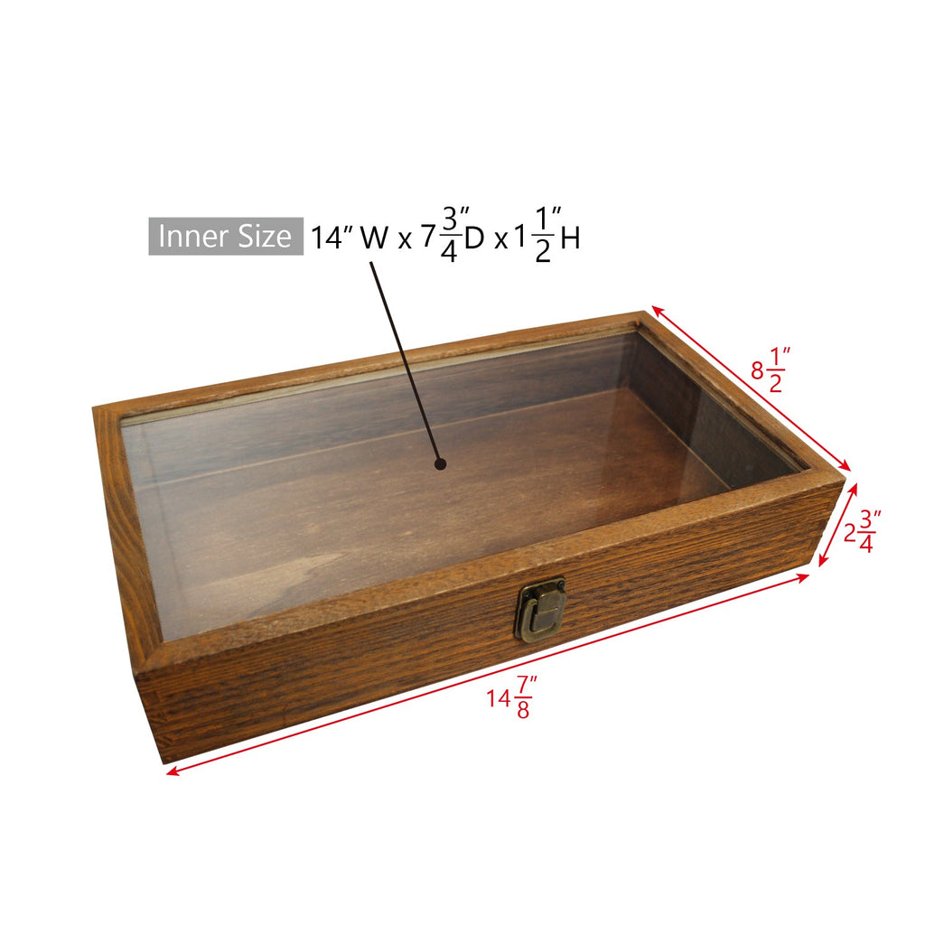 #WD832C Antique Wood Storage Case with Tempered Glass View Top